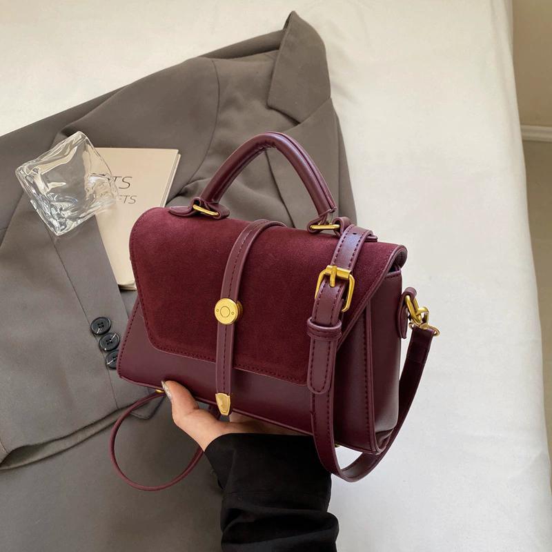 Women's Retro Contrast Stitch Small Square Bag Niche Design Brown Tone Shoulder Handbag with Metal Buckle, Fashion Crossbody Satchel
