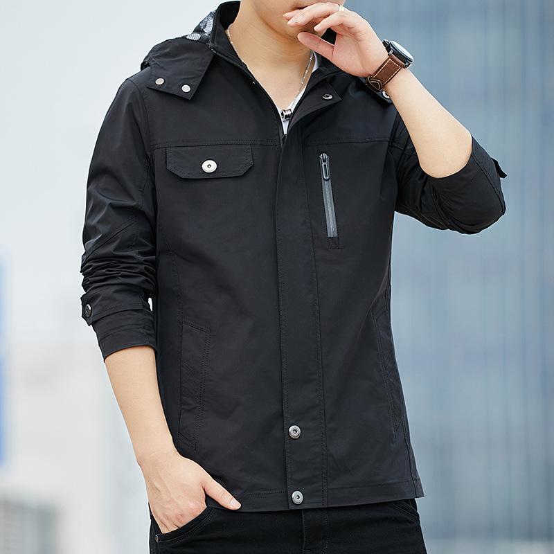 

Мужская куртка осень-зима новый стиль средней длины с капюшоном однотонная куртка корейский стиль повседневная ветровка для молодых мужчин 5XL