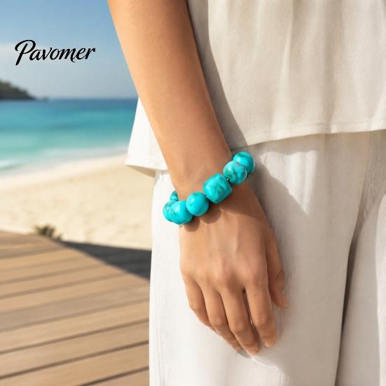 Trendiger Handschmuck für Damen Perlenarmband Herren, Blaue Simulationssteine Einzigartige Tintenstruktur Perlen Acrylperlen Armbänder, Elastisches Stretch Klobig Nicht