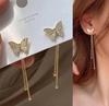925 Silver Needle Green Red Butterfly Long Tassel Earrings For Women Jewelry Trending Korean Fashion Crystal Drop Earrings