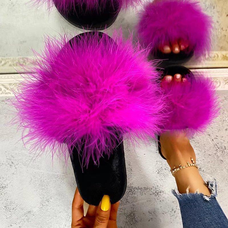 Fashion New Summer Fur Slippers Women Fashion Indoor Furry Fur Slides Women Plush Flat Shoes Casual Fluffy Slippers House Slides Women