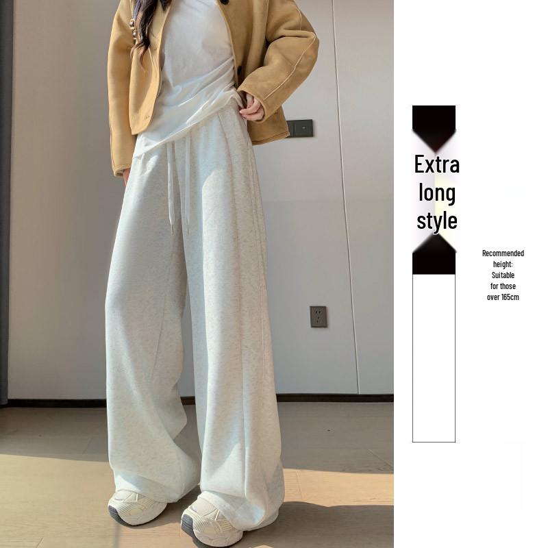 Women's Off-White High-Waisted Wool Wide-Leg Pants - Autumn/Winter 2025, Warm Slimming Floor-Length Casual Trousers