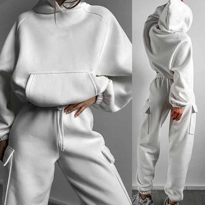 Herbst Winter 2 Stück Set Frauen Trainingsanzug Fleece Langarm Warme Hoodies Und Jogger Hosen Casual Set Solide Outfit Sport Anzug