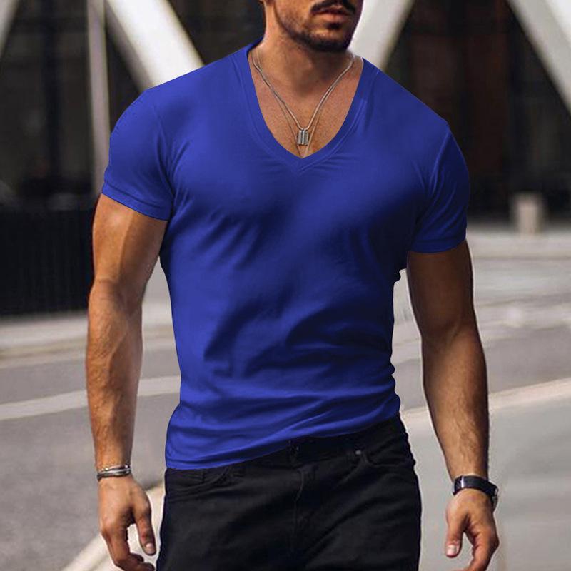 Top Men's V-neck Solid Color Large Size Casual T-shirt Short Sleeve Men's Wear