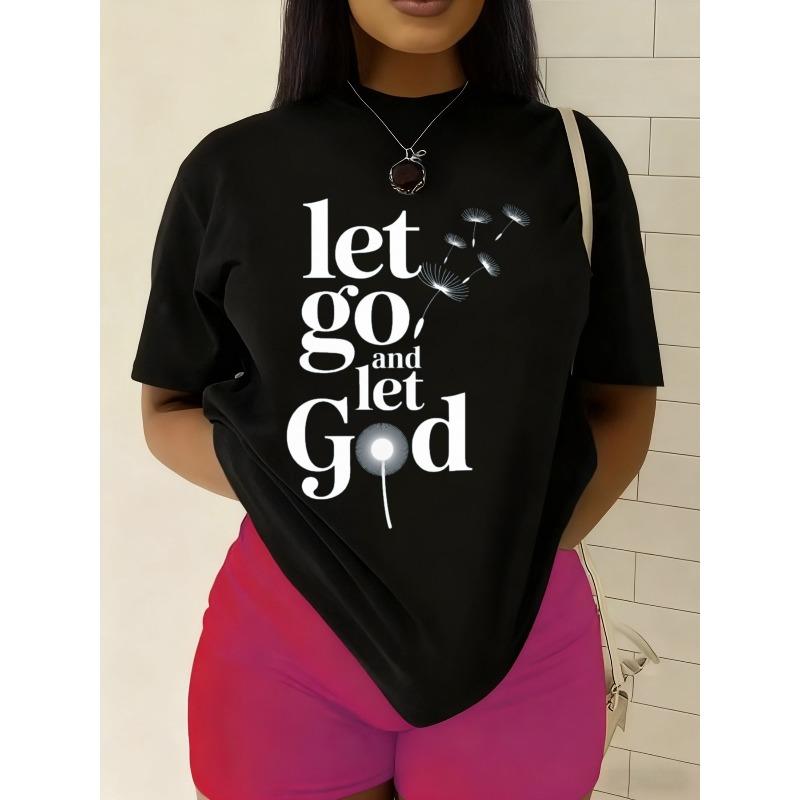 

Women s Let Go and Trust T-Shirt - Praying Hands & Scripture Verse Top, Short Sleeve Crew Neck Faith Apparel Suitable for Church, Spiritual Gift S чёрный