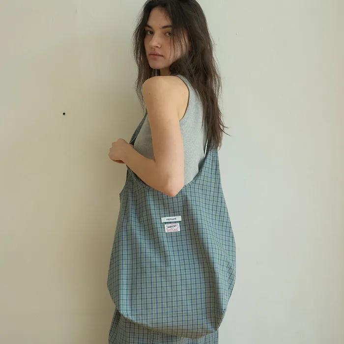 Check Wide Eco Bag Mint