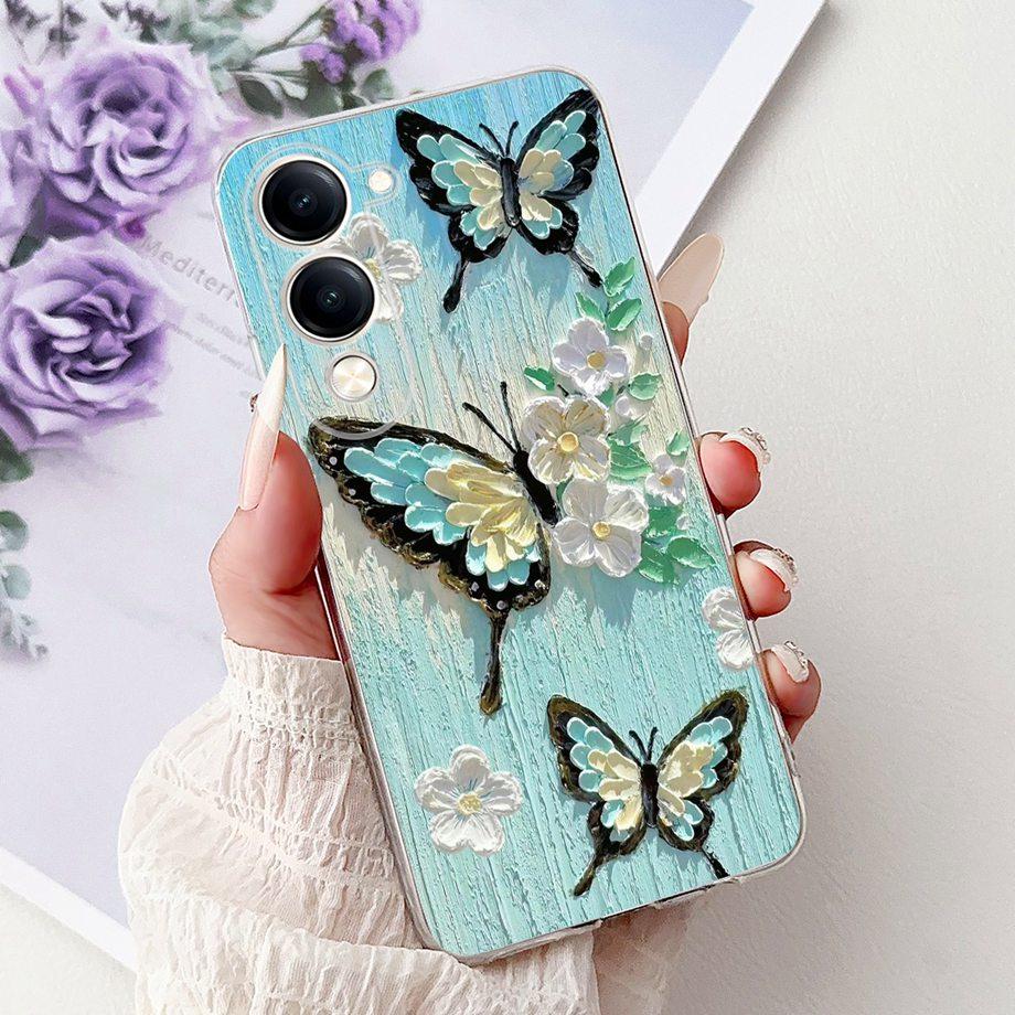 For Vivo Y29s Y29 4G 5G / Vivo Y04 4G Back Cover Girly Fashion Flower Butterfly Painting Case Soft TPU Clear Slim Silicone Funda