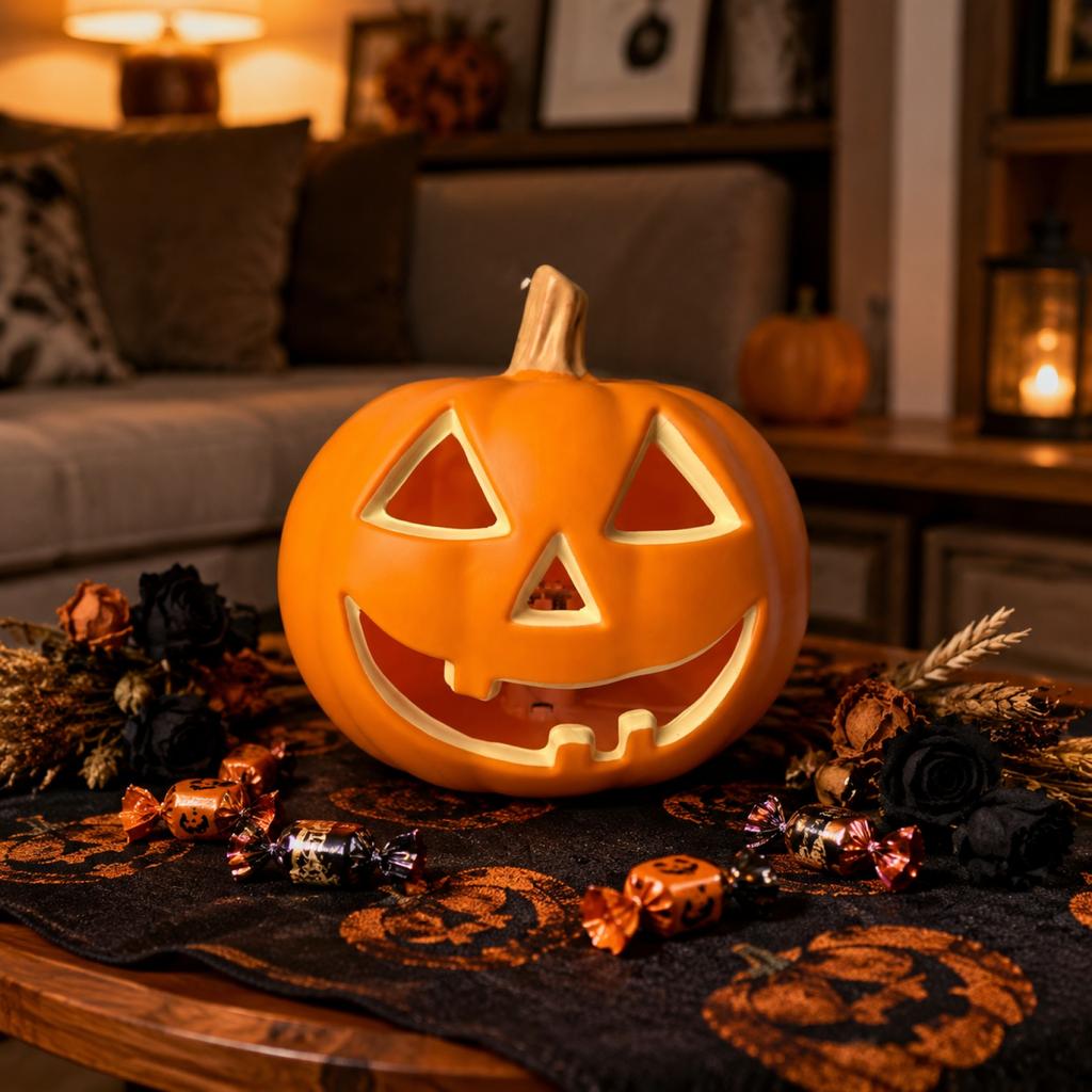 Hollowed Jack-o-Lantern Pumpkin Decoration Halloween Pumpkin Lantern Lighted Pumpkin Ornament for Indoor Outdoor Seasonal Display