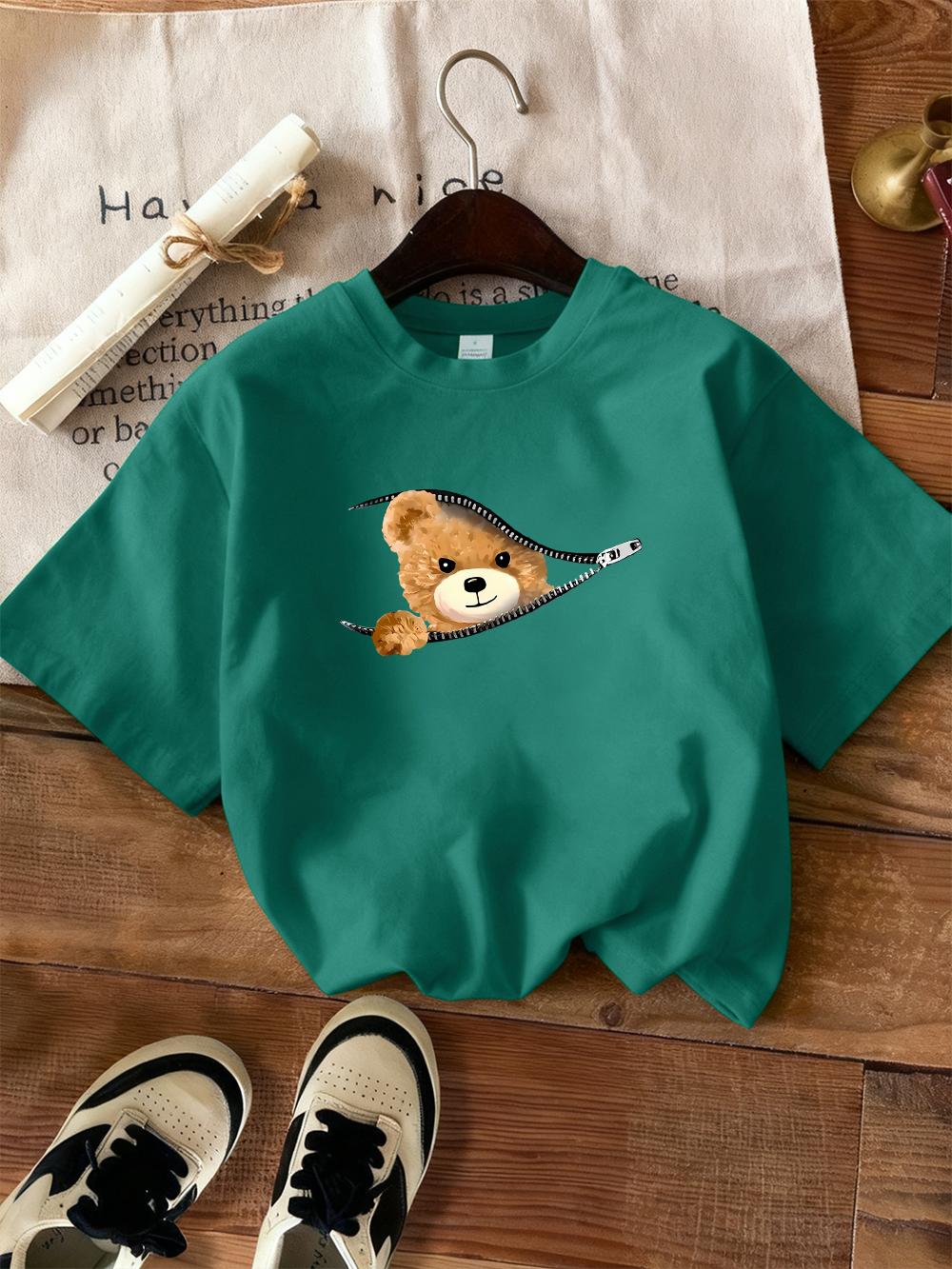 

Secretly Watching Your Brown Bear Prints T-Shirt Womens Summer T Shirts Loose O-Neck Short Sleeve Tops Casual Soft Woman Clothes 4XL