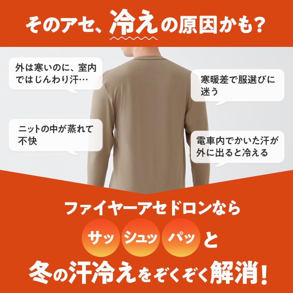 Gunze Standard Fire Acedron Lightweight Short Sleeve Winter Warm Black V-Neck Men's