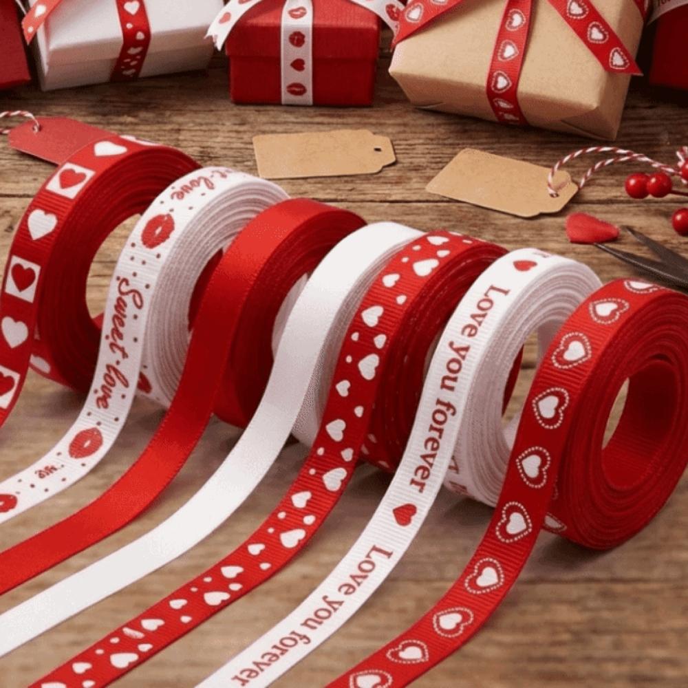 Polyester Red Love Printed Ribbon 5 Yards Bouquet Packaging Ribbon  Party Decoration