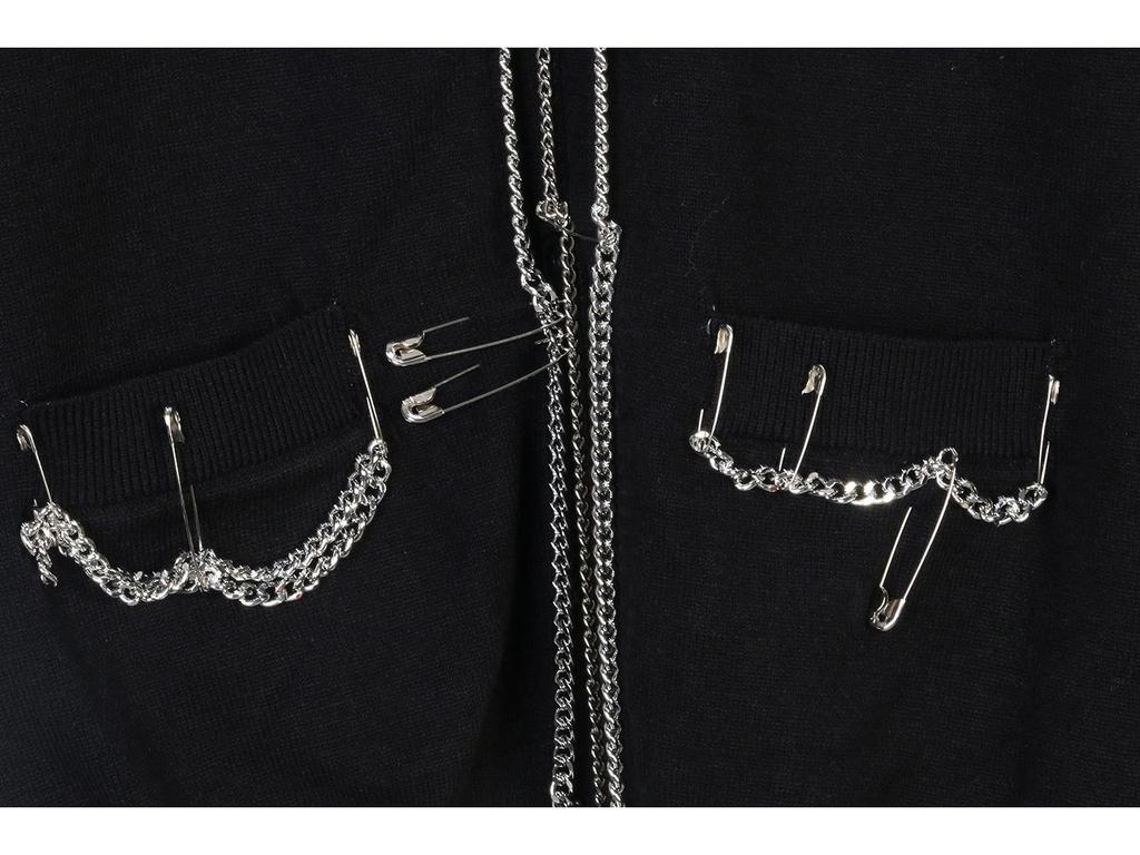 Cárdigan Negro Holgado de Punto con Cadena de Imperdible - Inspirado en el Estilo de HyunA