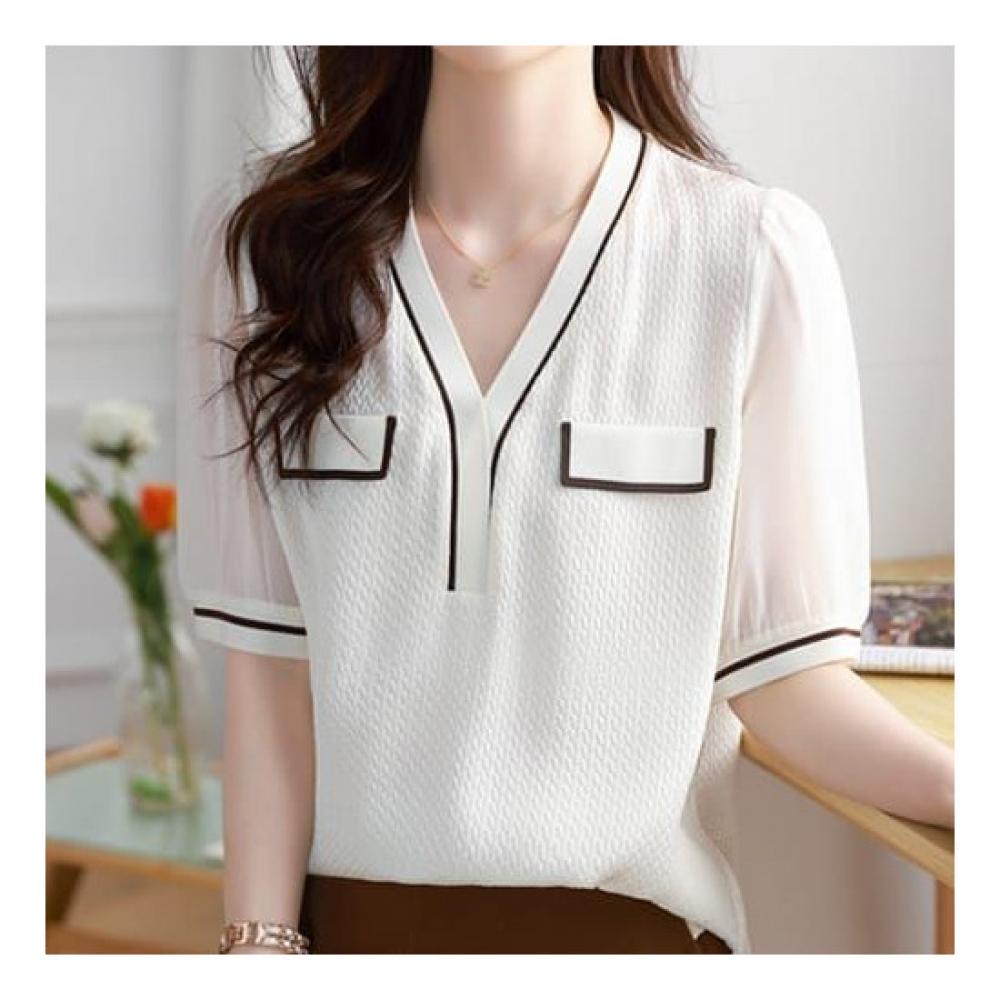 NaVaVa Women Vintage V Neck Sheer 5 Quarter sleeVe Blouse Nk2029