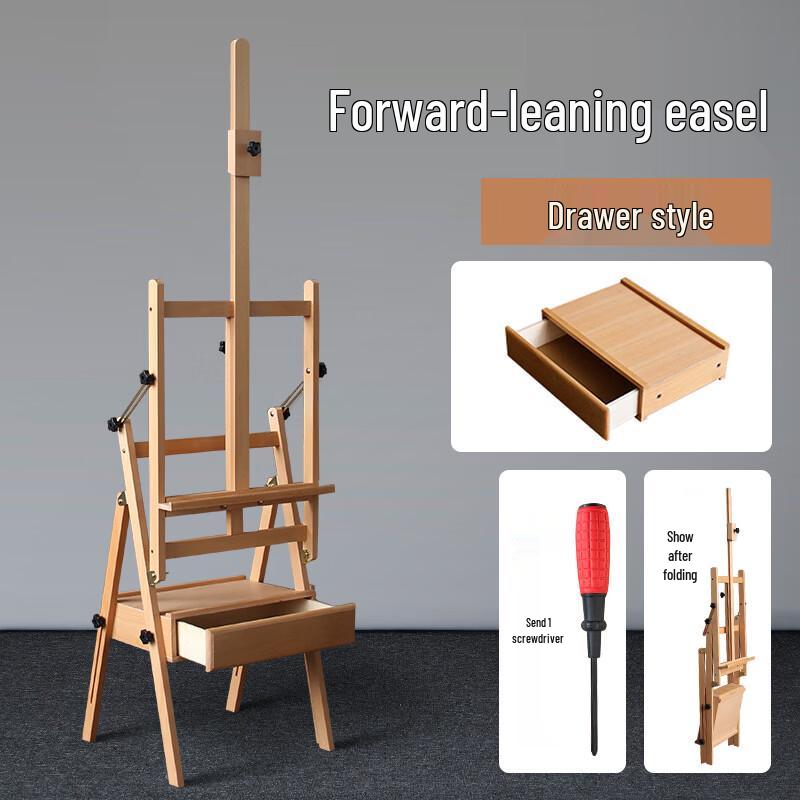 Handun Foldable Beech Wood Mini Easel with Drawer
