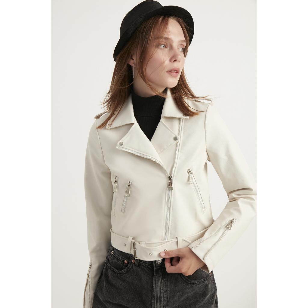 Jachetă de piele neagră cu fermoar pentru femei