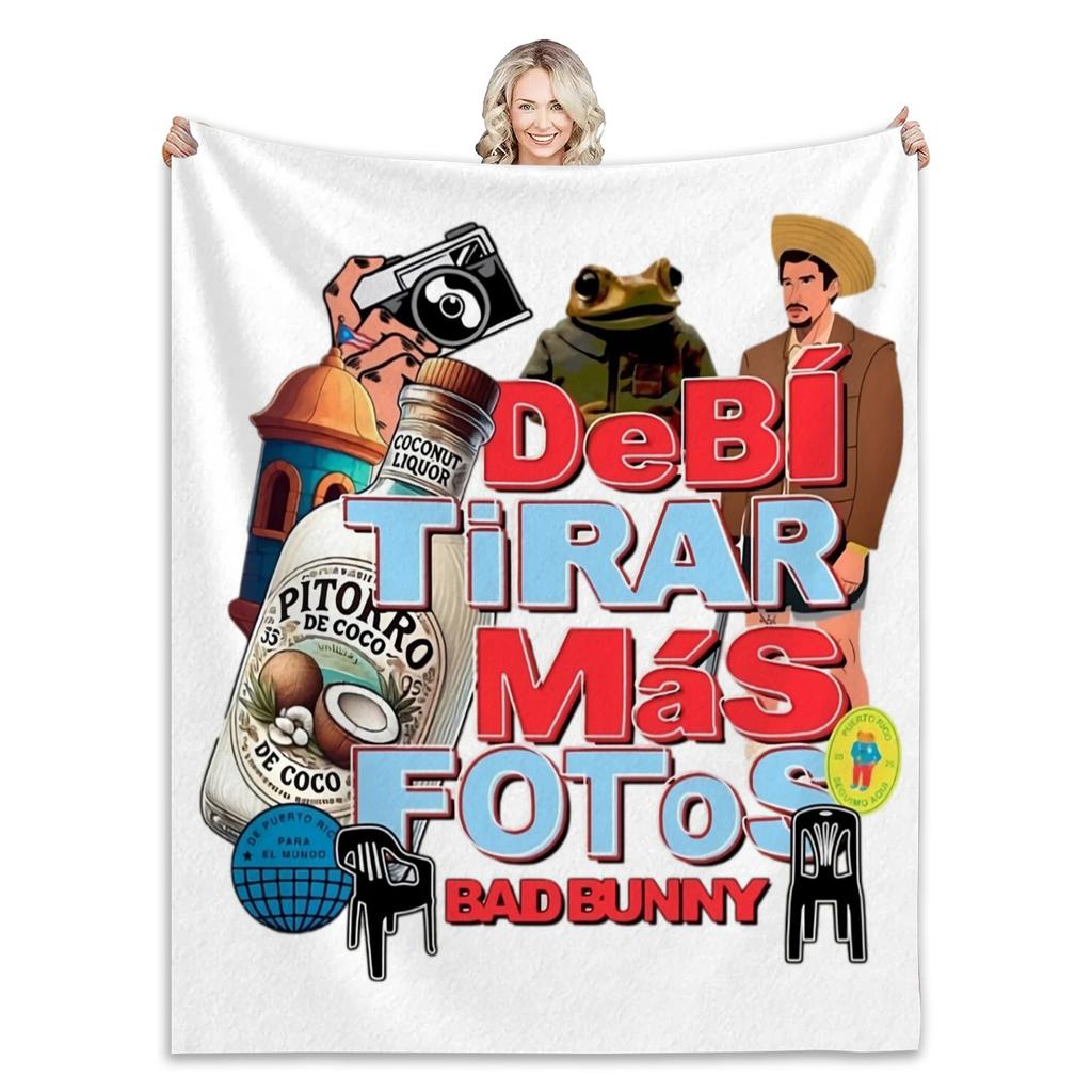 Bad bunny Blanket New Album Blanket Fluffy Throw Fashion Personalized Gift For All Season Bedroom Sofa Travel Office Bed