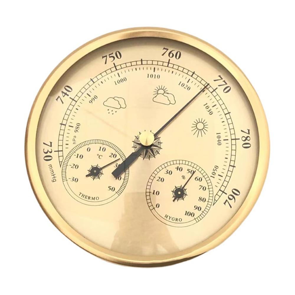 Metall 3-in-1 Barometer Wetterstation für Innen- und Außenbereich Barometer Thermometer Hygrometer mit rundem Rahmen