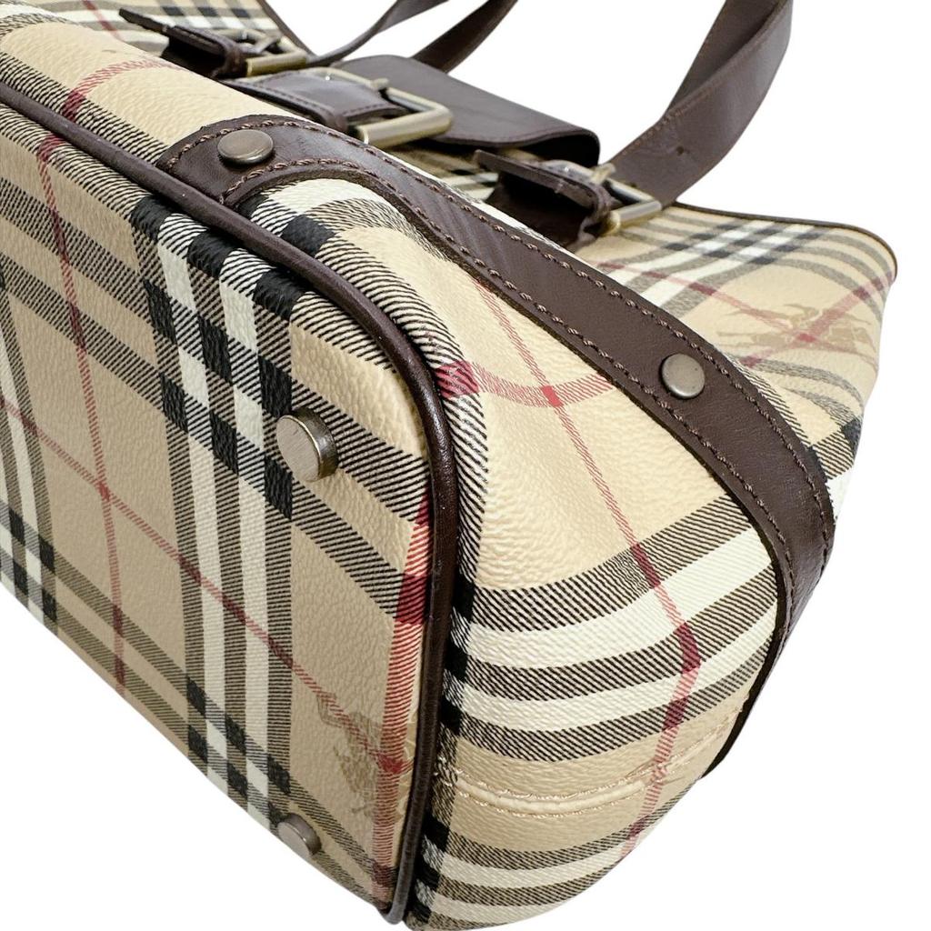 BURBERRY Nova Check BIG buckle Tote Bag Shoulder Bag PVC Brown Women Used