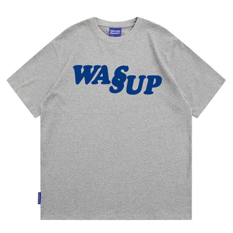 Wassup Heods Summer T-Shirt for Men, Loose Casual Pure Cotton Solid Color Couple Wear Short Sleeve Ins Trendy Brand Half Sleeve