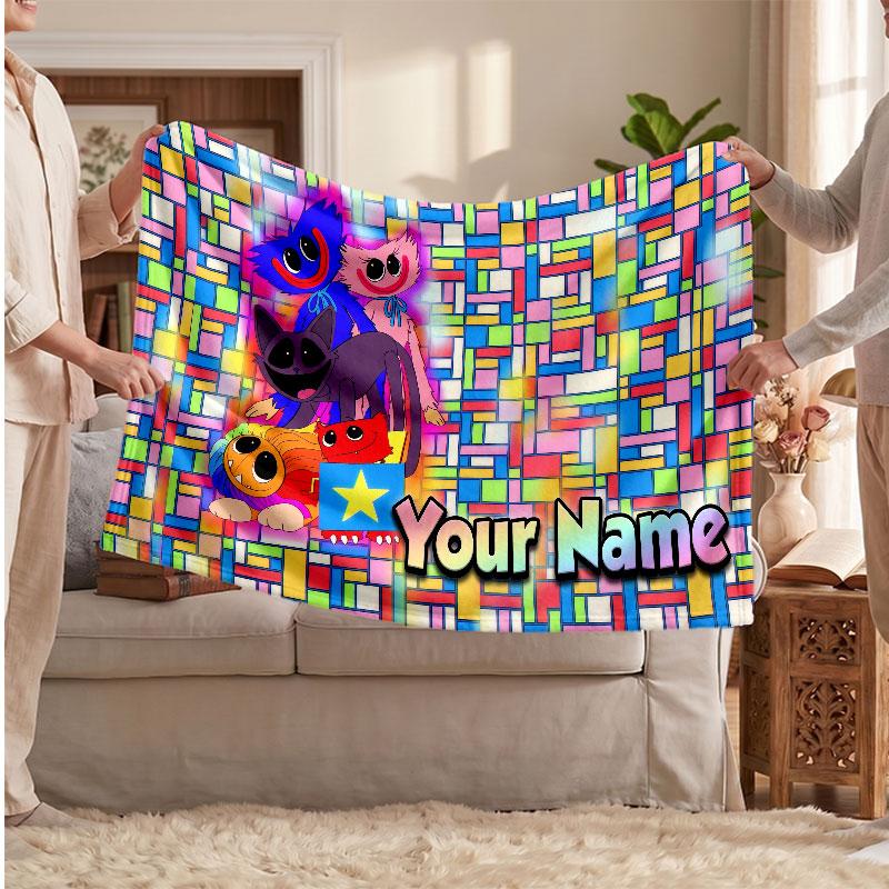 Coperta in Flanella Personalizzata Poppy Playtime, Testo Nome Stampato Personalizzato, Coperta Calda Morbida per Divano Letto