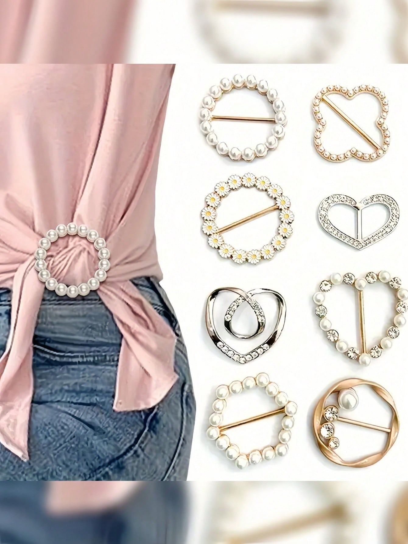 

Элегантный набор брошей из искусственного жемчуга, 8 штук - Дизайн с вырезом в форме сердца, Модная булавка для свитера и пальто, Многофункциональный модный значок-аксессуар 4cm