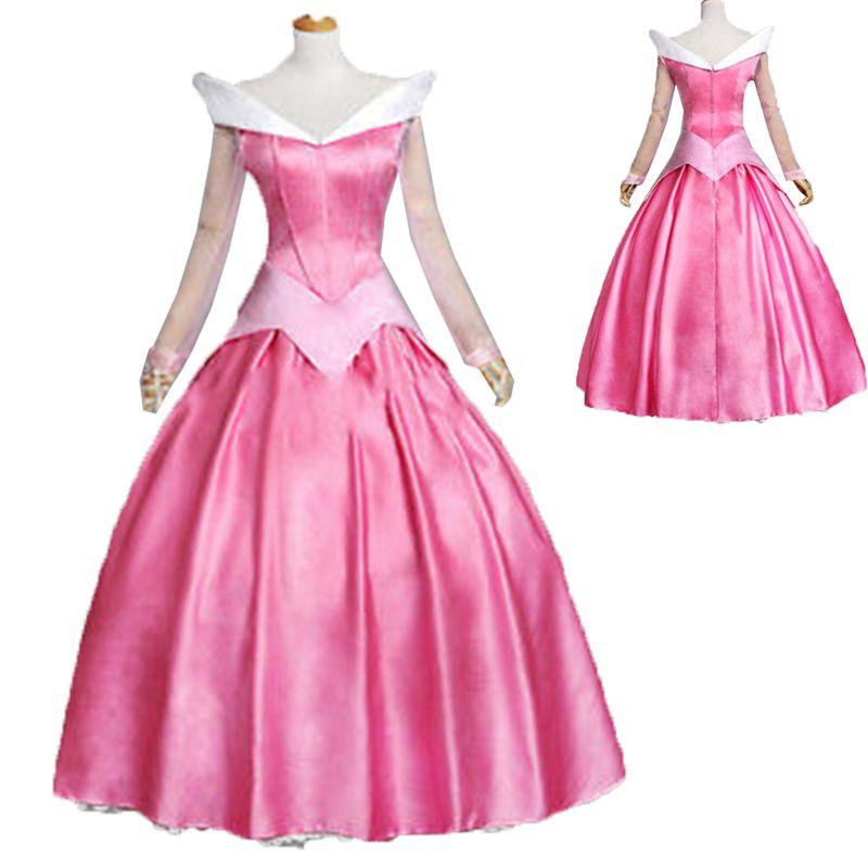 Enchanting Pink Sleeping Beauty Aurora Gown Costume For Women With Puff Sleeves