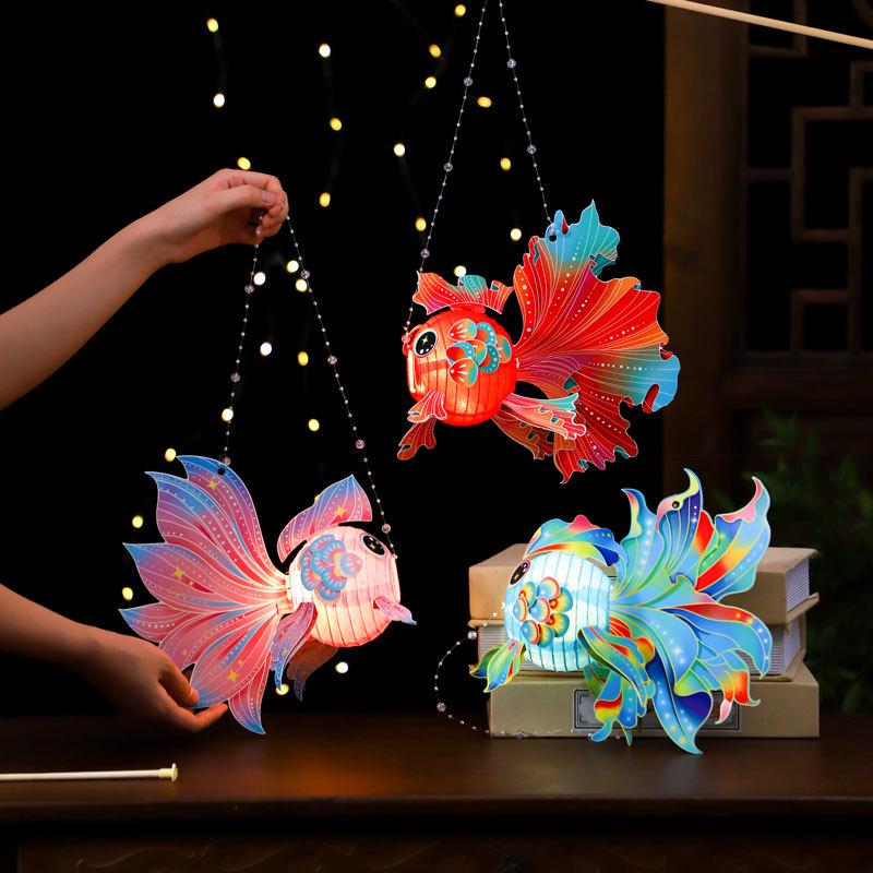 2026 DIY Handmade Chinese Goldfish Flower Lantern for Kids - Ancient Style Luminous Koi for New Year & Lantern Festival