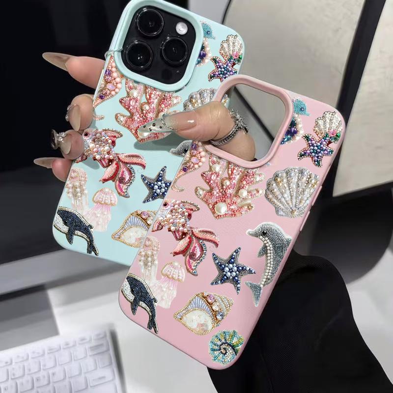 Ocean Marine Life Print Pattern Design Protective Cover for iPhone 17 16 15 14 13 12 11 16E Series Pro Max Plus