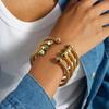 Uworld Simple Classic 18K Gold Color Plated Stainless Steel Natural Stone Blue Turquoise Ribbed Bracelet Stackable Peacock Stone