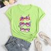 Sommer Damenbrillen Bedruckte Lockere Rundhals Freizeit Reine Baumwolle Kurzarm T-Shirts Damen