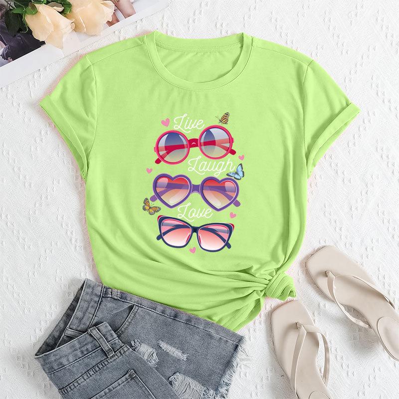 Sommer Damenbrillen Bedruckte Lockere Rundhals Freizeit Reine Baumwolle Kurzarm T-Shirts Damen