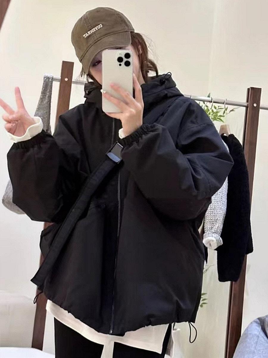 

Женская утепленная куртка на двойной молнии, осень-зима 2025, повседневная, свободная и тонкая, универсальная, теплая хлопковая одежда, тренд M чёрный
