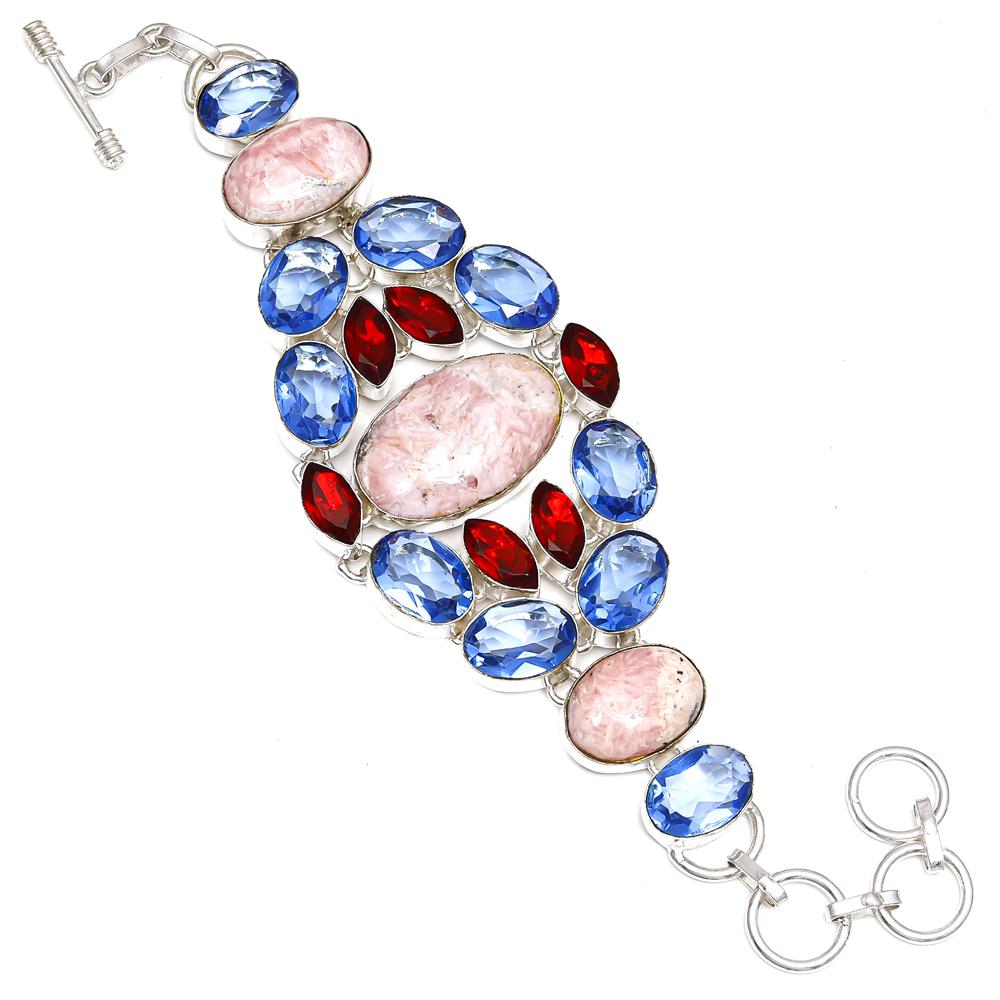 

Rhodochrosite Swiss Blue Quartz Jewelry Bracelet 7-8