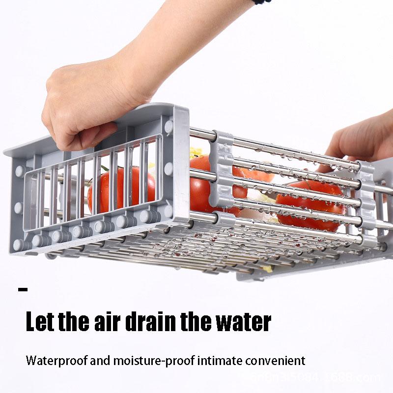 Extendable Stainless Steel Sink Drying Rack Adjustable Kitchen Dish Drain Basket Foldable for Fruit Tableware Storage Organizer
