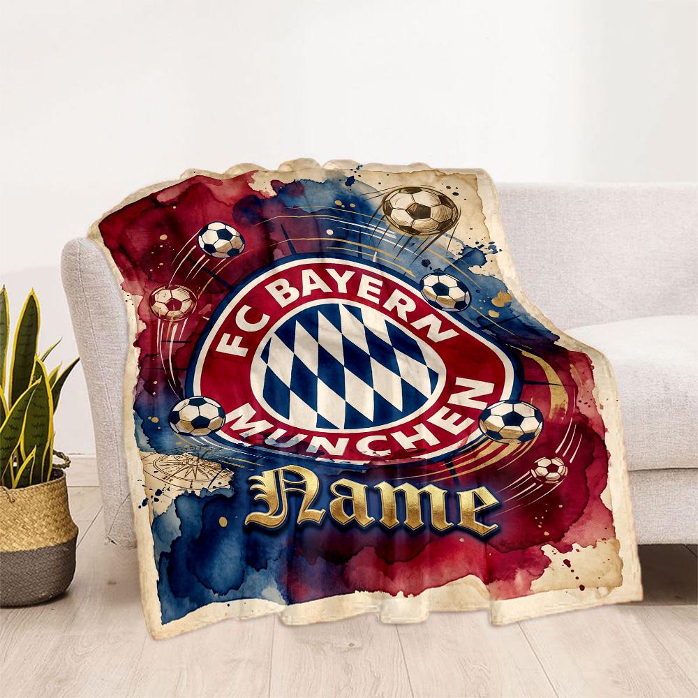 Bayern Munich Soccer Poster Customize Your Name Blanket Cozy Personalized Blanket Comfortable Perfect for Office Chair Bedding Nap Livingroom