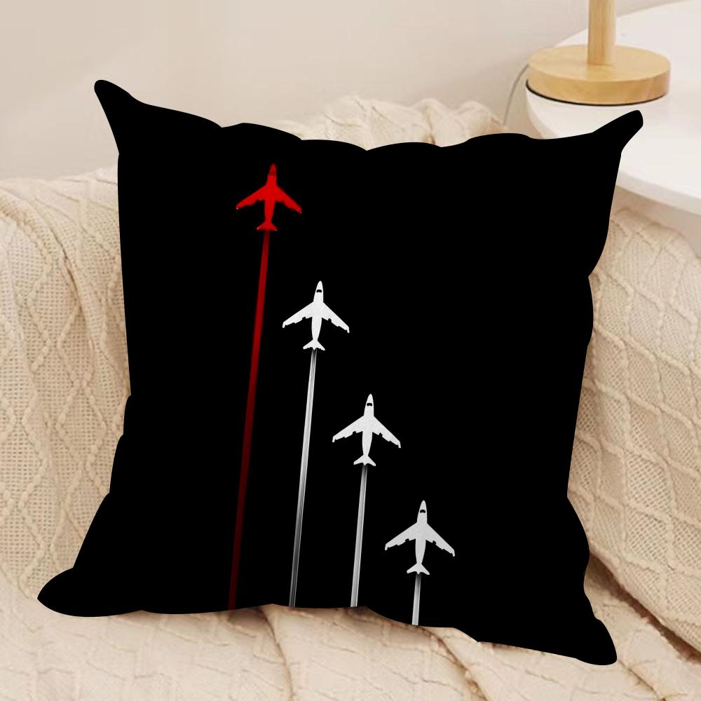 Aircraft Pilot Print Cushion Cover Silky Short Plush Invisible Zipper Dustproof Sofa Pillow Case for Home Decor