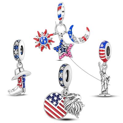 Genuine Copper Eagle And America Flag Dangle Copper Alloy Statue Of Liberty Charm Bead Elements Suitable For Bangle Bracelet Style Necklace Piece