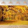 Rustic photographic backdrop: Maple forest, orange autumn leaves, pumpkin banner, for baby shower decorations4925