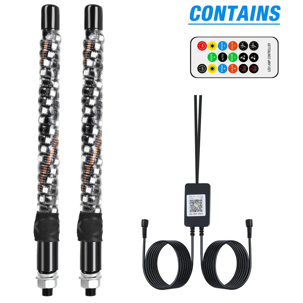 12V RGB LED Whip Lights 1FT Pair with Remote APP Control ATV UTV Off-Road