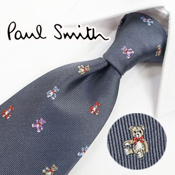 [Brand Necktie Gift Set] Paul Smith Necktie, Gray, with Ribbon, Paul Smith Case & Shopping Bag (REDROSE Original) PS199 GrayMulticolor (Gift,