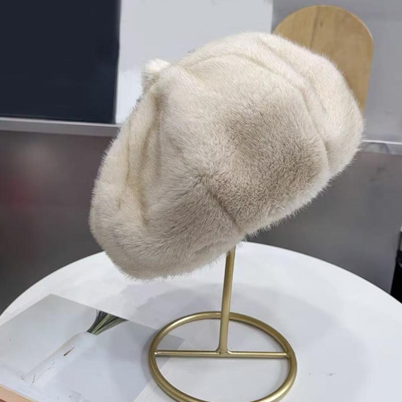 

Зимняя шляпа художника винтажная из искусственного меха норки, художественная, утолщенная, модные аксессуары, тепло, регулируемый размер, французский стиль, один размер бежевый
