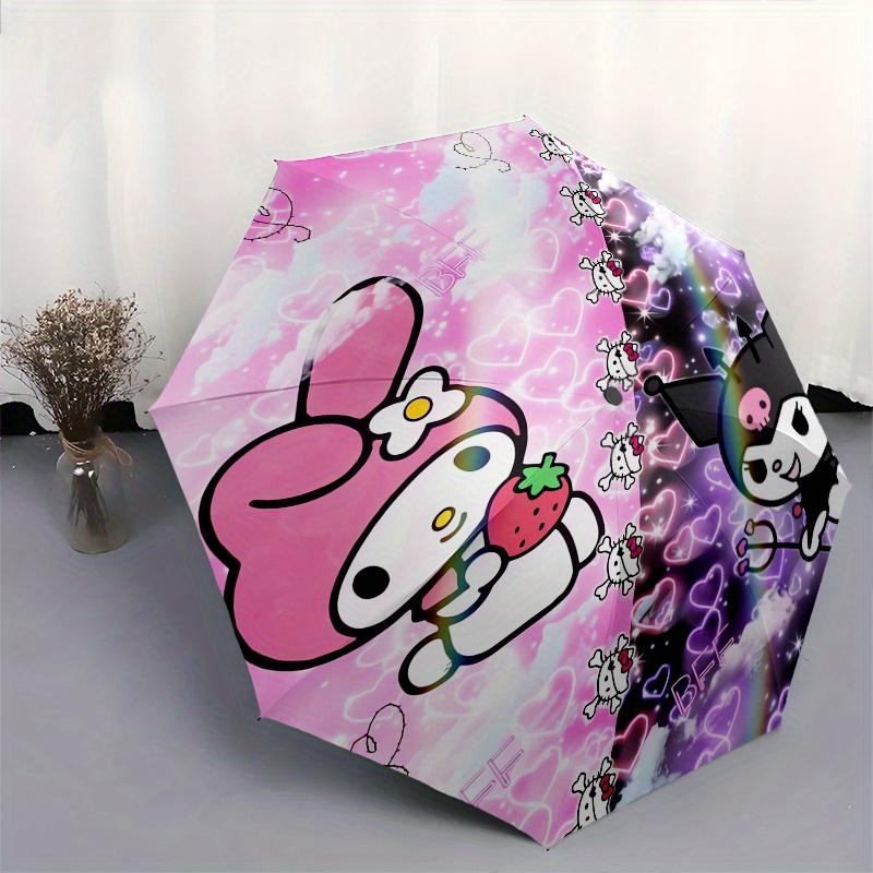 My Melody,Kuromi Automatic Folding Umbrella-Simple 8-Rib Design, Bright Cartoon Pattern, Durable Iron Frame, Suitable For Travel, Outdoor, B