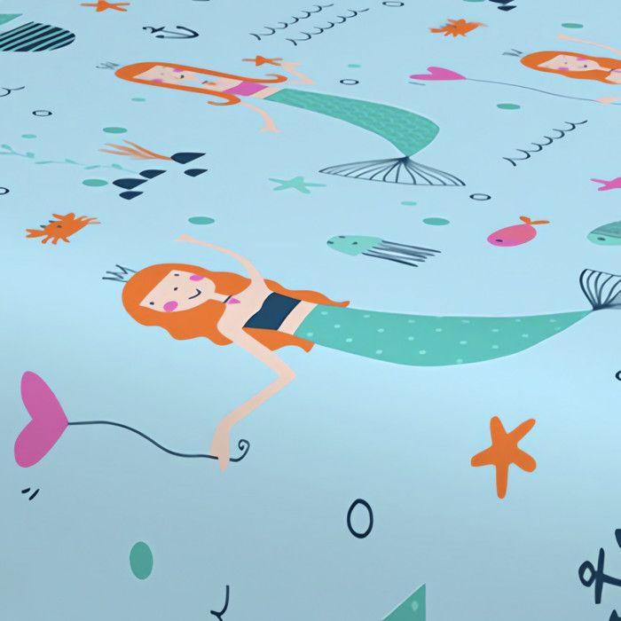 Parure de draps 180x290 cm SIRENES bleu, 100% coton 57 fils/cm2, par Soleil d'Ocre