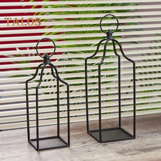 Farmhouse Candle Lantern Black Coated Metal Lantern Candle Holder Desktop Open Candle Lantern for Living Room Coffee Table Front Porch