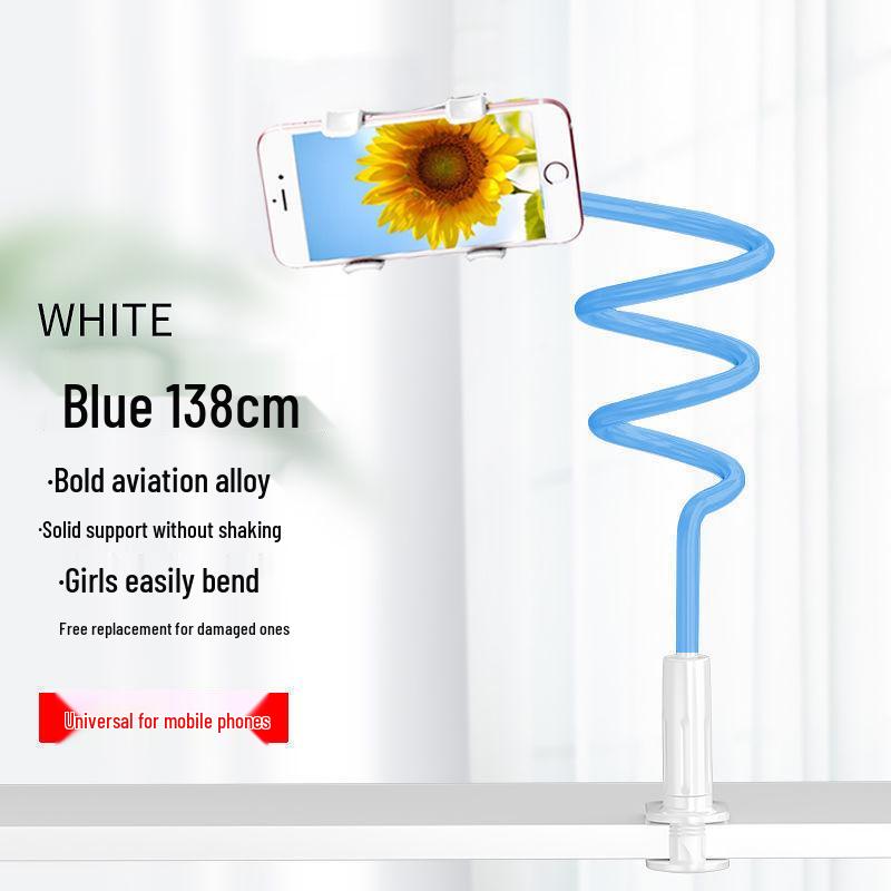 Reinforced Spiral Base Bedside Phone Holder - Blue/White Double Clip Base 80cm Phone
