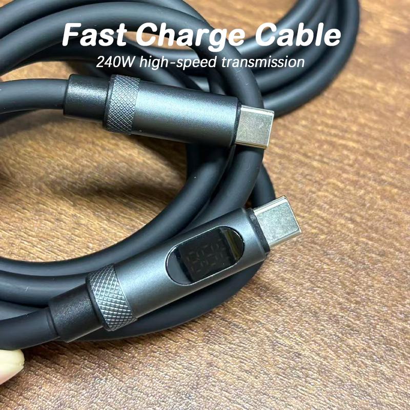 240W Smart Digital Display Silicone Usb C To Type C Super Fast Charging Cable for 16 15 Promax Plus Huawei Samsung