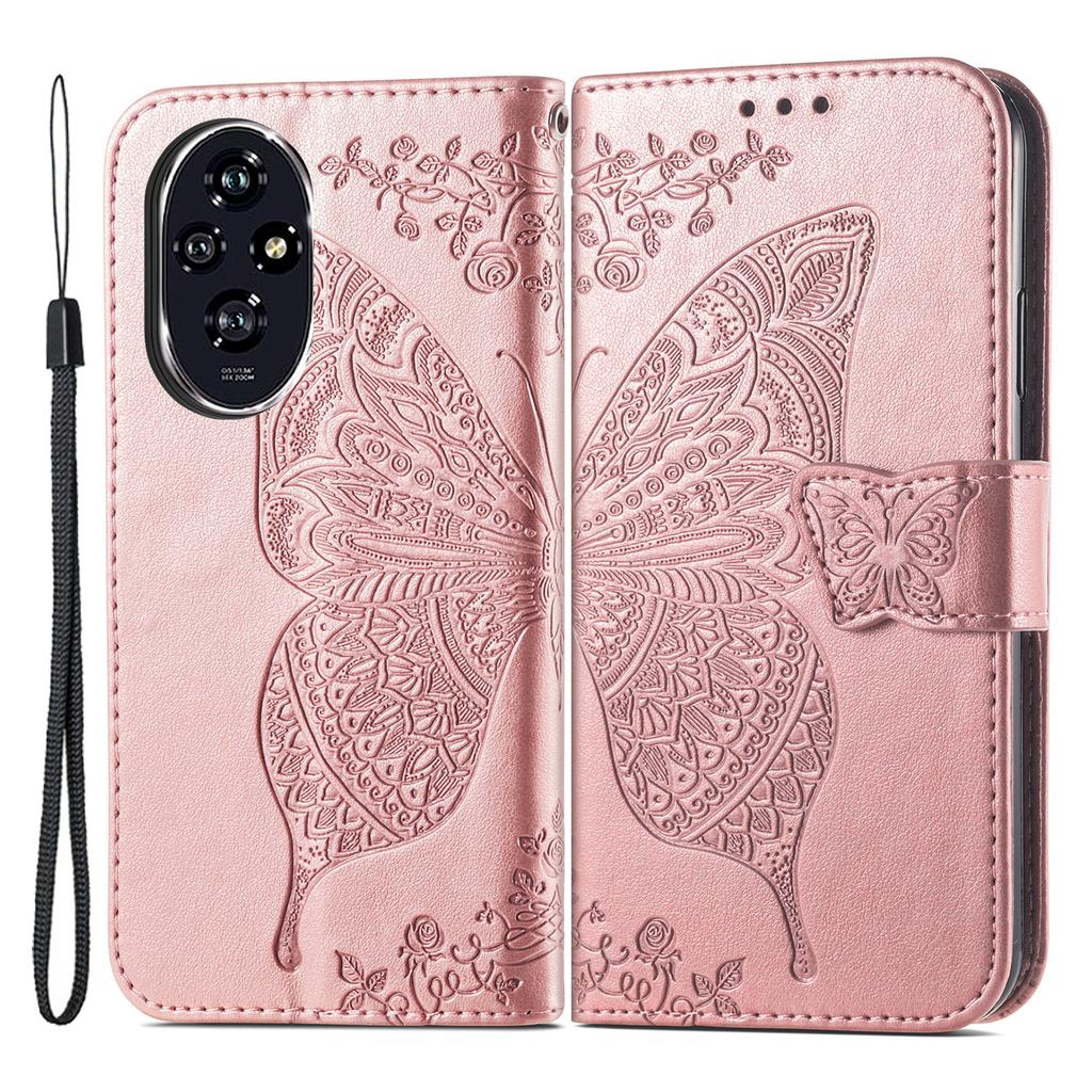 Für Honor 200 5G Hülle Schmetterling PU Leder Handyhülle Kartenfächer Ständer Klappbar