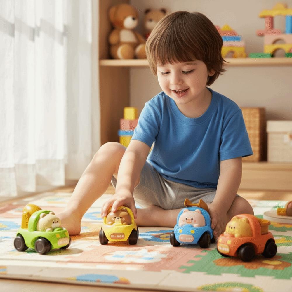 High Quality Inertial Drive Excavator Rounded Design Soft Rubber Engineering Car Toy Push and Go Interactive Sliding