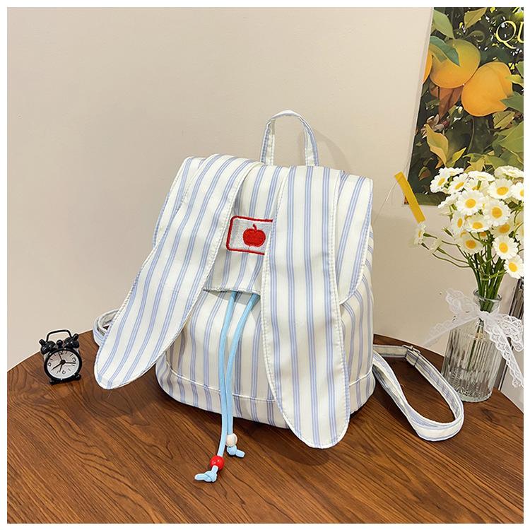 Schoolbag Korean version of rabbit ears striped backpack pink backpack stars large capacity commuter students go out to play small backpack