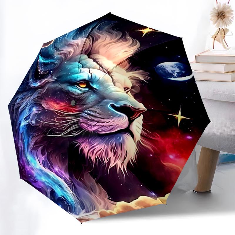 1pc Colorful Galactic Lion Durable Cartoon Folding Umbrella,Compact Umbrella for Men and Women, Suitable for Travel or Daily Use.W017